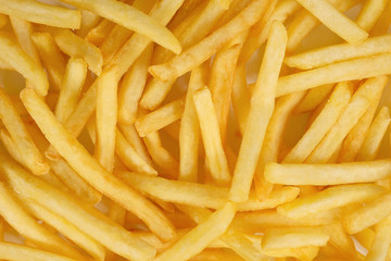 Chips fries close-up. Fast food. Top view.