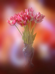 Blurred background of a bouquet of tulips on a blurred background.