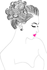 Woman with top knot and pink lips