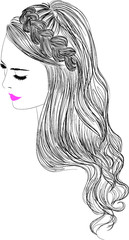 Woman with wavy hair and pink lips