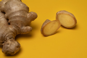 ginger root on a yellow background