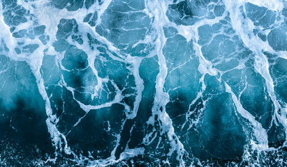 Crashing Waves of sea and Aerial view to ocean wave. Blue water background.