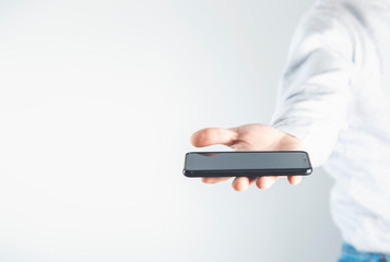 man hand phone