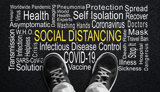 Social Distancing Word Cloud With Person Standing on Street