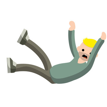 Screaming man falls from height. horror and fear of heights - phobia Acrophobia. Cartoon flat illustration. Drop young guy