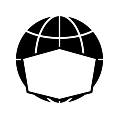 Icon of globe in face mask. Protection of planet from COVID-19 coronavirus infection or other biological or environmental danger. Vector Illustration 