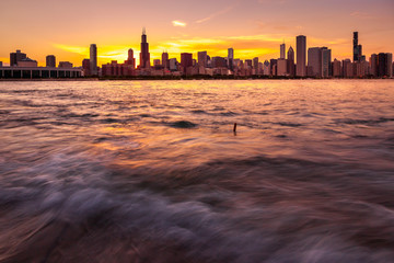 Chicago City Skyline Sunset