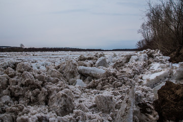 giant ice floes epically collide during spring ice drift