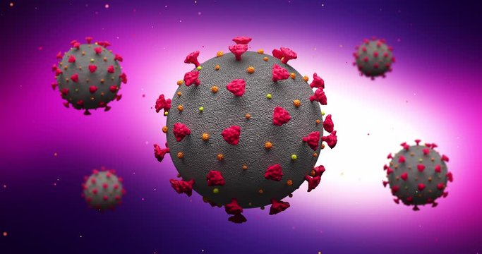 Pandemic Coronavirus Disease Under Microscope. Dangerous Virus Outbreak. COVID-19 Disease Spreading. Virus Related 3D Animation.