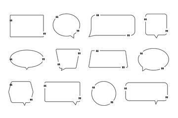 Obraz premium Quote text box frame set. Quotation bubble textbox design empty frames, blank template square circle title definition set isolated on white background. Vector illustration