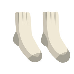 Set of old white socks. Grey Warm clothing for feet. Flat cartoon illustration