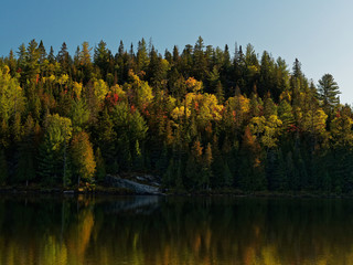Autumn hiking on Mont Brassard in Sept-Chutes national Park, Quebec
