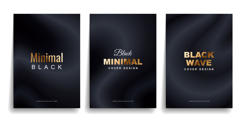 Set of designer covers. Black minimal cover with golden text. Vector eps10