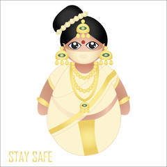 Indian doll in medical mask during pandemy, vector illustration