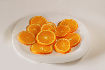 Sliced orange slices lie on a plate.