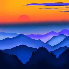 Panele Szklane Podświetlane  Zachód lub wschód słońca w górach