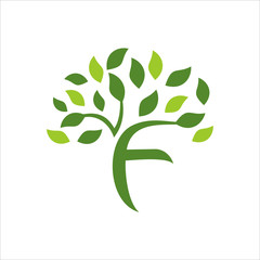 Letter F Tree Leaf Nature Logo Design Vector