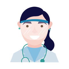 female doctor with stethoscope and glass protection flat style