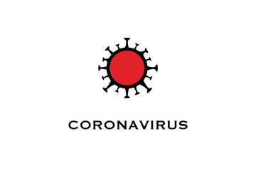 Coronavirus cell COVID-19 vector icon logo black red isolated on white background dangerous Chinese flu bacteria 2019-nCoV 