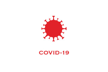 Coronavirus cell COVID-19 vector icon logo red isolated on white background dangerous Chinese flu bacteria 2019-nCoV 