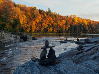 Cairn on Batiscan River Park in autumn