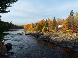 Autumn yurt lodging in Batiscan River Park, Mauricie, Quebec