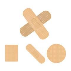 Vector set illustrations of band aids. Vector set aid bandages different forms.