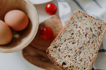 Bread and other foods on the breakfast table