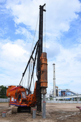 diesel hammer pile driving machine working on construction field