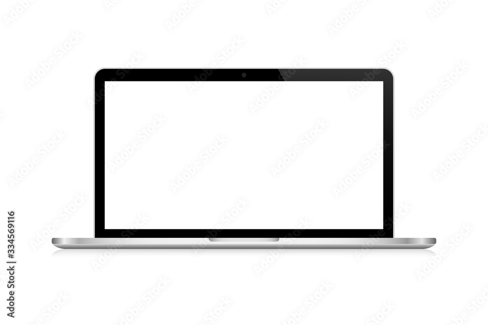 Poster laptop computer vector realistic illustration isolated on white background. desktop mock up computer