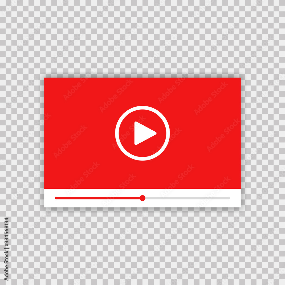 Poster video player. vector isolated illustration. media player frame on transparent background with shadow