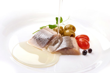 Salted herring, sliced fish fillet
