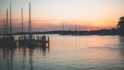 Sunset with yachts