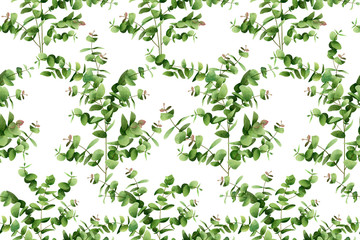 Watercolor painting  eucalyptus branches leaves on white.Green leaf seamless pattern background.Watercolor illustration tropical exotic aroma leaf prints for wallpaper,textile aloha spring summer.