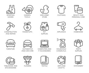 Department Store Shop Category Outline Icons Set 