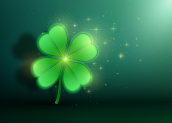 Four leaf clover with magic lights. Vector illustration.