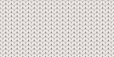 Knitted realistic seamless background of white color. Knitting vector pattern. Vector knit texture for background.