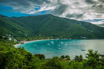 Aerial view of caribbean island city and beach