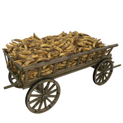 Ripe bananas in a wooden cart