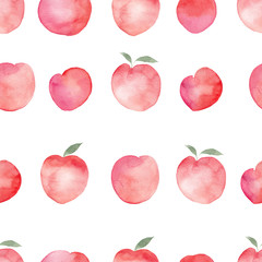 Seamless pattern with watercolor hand draw peach, isolated on white background