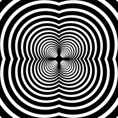 Black and white circular lines tunnel background.