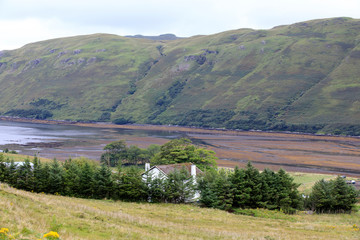 Fototapeta premium Skye Island (Scotland), UK - August 14, 2018: Typical landscape of Scotland, Isle of Skye, Inner Hebrides, Scotland, United Kingdom