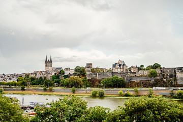 Fototapeta na wymiar Skyline of Angers, France in the Loire Valley on a cloudy day