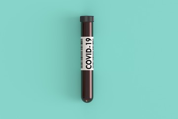 test tube of coronavirus on blue background 3d illustration