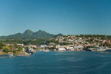 Fototapeta na wymiar Distant Caribbean Islands from a Cruise ship
