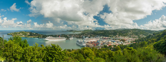 Fototapeta na wymiar Aerial view of caribbean island city and port