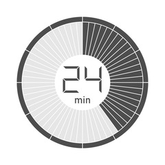 The 24 minutes stopwatch icon, digital timer. Vector illustration.