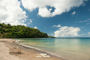 Fishermen beach on a tropical caribbean island