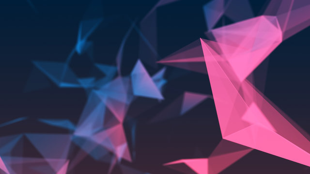 Blurred abstract background of multiple connected triangles. Digital futuristic business wallpaper. Mosaic. Colored polygonal space. 3d rendering. © Columbus