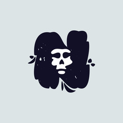 N letter logo with skull face. Hand written shaggy grunge style.